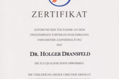 Zertifikat Teilnahme zweijähriger Fortbildungslehrgang in umfassender Zahnerhaltung 2006